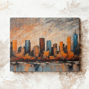 Stadtbild im Herbst bei Sonnenuntergang Puzzle