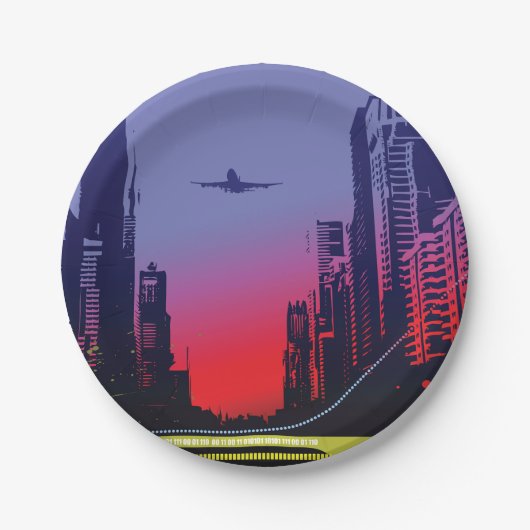 Stadtbild in der Abenddämmerung Pappteller (Vorderseite)