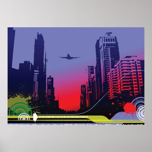 Stadtbild in der Abenddämmerung Poster (Vorne)