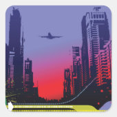 Stadtbild in der Abenddämmerung Quadratischer Aufkleber (Vorderseite)