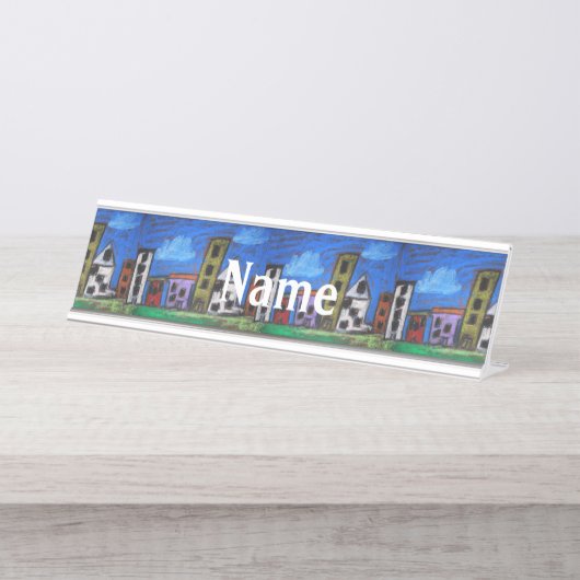 Stadtbild-Kunst von Kindern Schreibtischnamensplakette (Vorderseite )