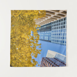 Stadtbild mit Herbstuntergang Wandteppich