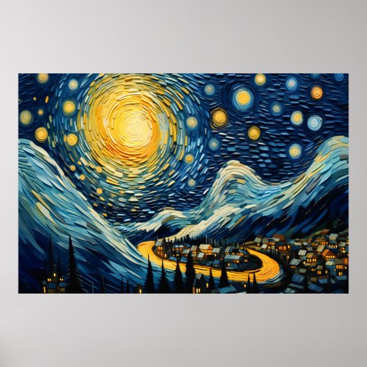 Stadtbild mit Mondschein Poster (Vorne)