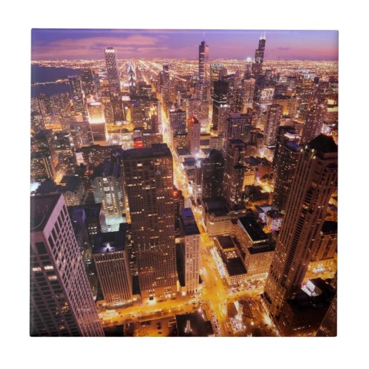 Stadtbild nachts von Chicago Fliese (Vorderseite)