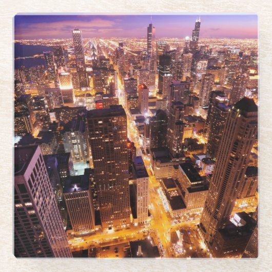 Stadtbild nachts von Chicago Glasuntersetzer (Vorderseite)