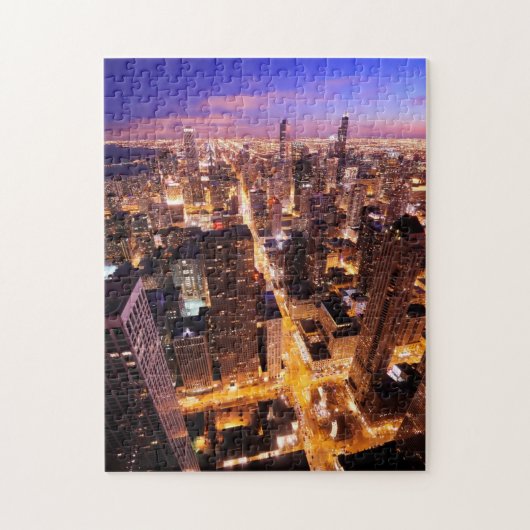 Stadtbild nachts von Chicago Puzzle (Vertikal)