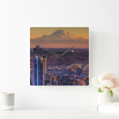 Stadtbild Seattle Downtown, Fußball Quadratische Wanduhr (Zuhause)