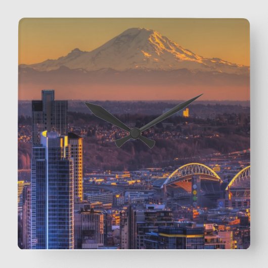 Stadtbild Seattle Downtown, Fußball Quadratische Wanduhr (Vorderseite)