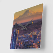 Stadtbild Seattle Downtown, Fußball Quadratische Wanduhr (Winkel)