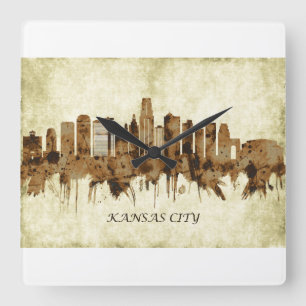 Stadtbild von Kansas City Missouri Quadratische Wanduhr