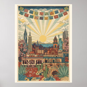 Stadtbild von Mexiko-Stadt Vintage-Reise Amerikani Poster