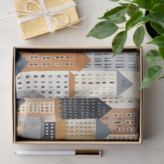 Stadtbild zeichnend Natur und Blau Seidenpapier (Geschenk)