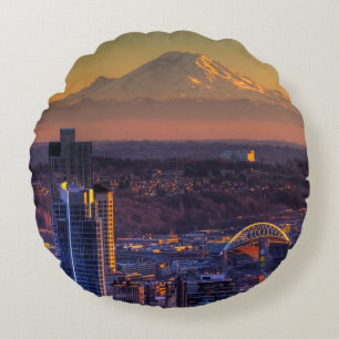 Stadtbildansicht von Seattle im Stadtzentrum Rundes Kissen