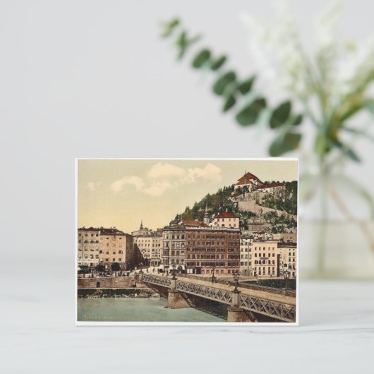 Stadtbrücke, Kloster und Kapuzinerberg, Salzburg, Postkarte (Stehend Vorderseite)