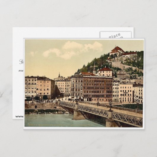Stadtbrücke, Kloster und Kapuzinerberg, Salzburg, Postkarte (Vorne/Hinten)