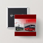 Stadtbusse Rote grüne Busse in der Stadtstraße Button (Vorne & Hinten)