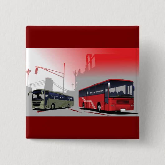 Stadtbusse Rote grüne Busse in der Stadtstraße Button (Vorderseite)