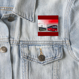 Stadtbusse Rote grüne Busse in der Stadtstraße Button
