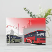 Stadtbusse Rote grüne Busse in der Stadtstraße Einladung (Stehend Vorderseite)