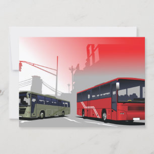 Stadtbusse Rote grüne Busse in der Stadtstraße Einladung