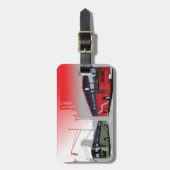 Stadtbusse Rote grüne Busse in der Stadtstraße Gepäckanhänger (Vorderseite vertikal)