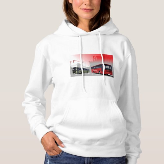 Stadtbusse Rote grüne Busse in der Stadtstraße Hoodie (Vorderseite)