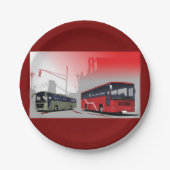 Stadtbusse Rote grüne Busse in der Stadtstraße Pappteller (Vorderseite)