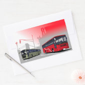 Stadtbusse Rote grüne Busse in der Stadtstraße Rechteckiger Aufkleber