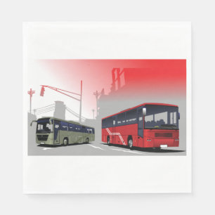 Stadtbusse Rote grüne Busse in der Stadtstraße Serviette