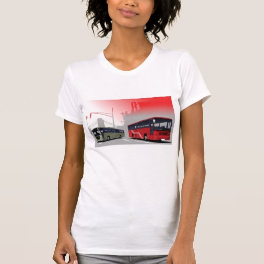 Stadtbusse Rote grüne Busse in der Stadtstraße T-Shirt (Vorderseite)