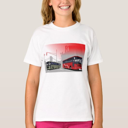 Stadtbusse Rote grüne Busse in der Stadtstraße T-Shirt (Vorderseite)