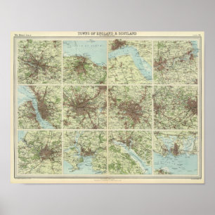 Städte in England und Schottland in einheitlicher  Poster