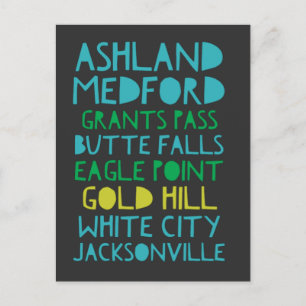 Städte in Süd-Oregon Postkarte