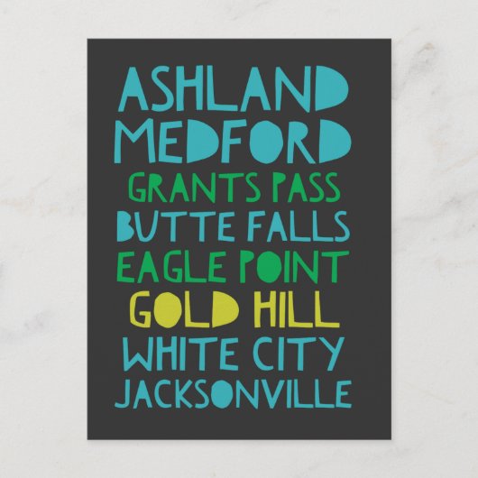 Städte in Süd-Oregon Postkarte (Vorderseite)