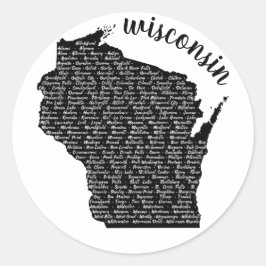 Städte in Wisconsin, Schwarze Karte Runder Aufkleber