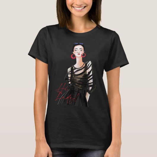 Städtemädchen in Schwarz-Moderne Grafik T - Shirt (Vorderseite)