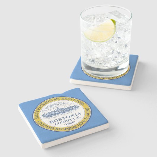 Stadtflagge von Boston (Massachusetts) Steinuntersetzer (Seitenansicht)