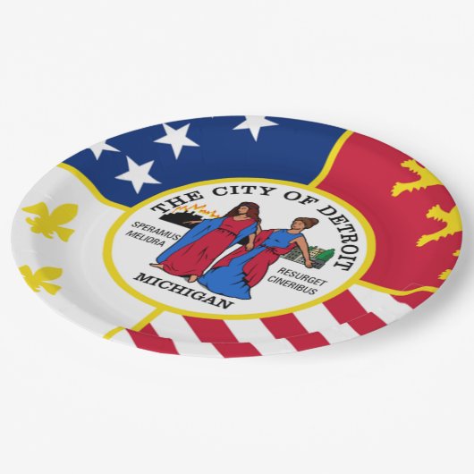 Stadtflagge von Detroit Pappteller (Schrägansicht)
