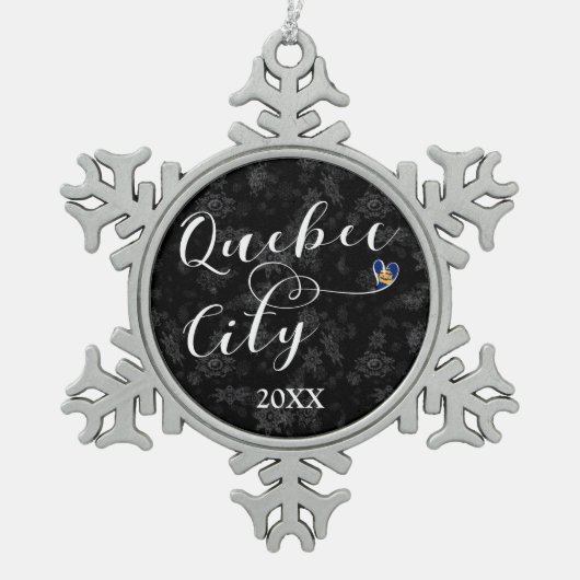 Stadtflagge von Quebec Schneeflocken Zinn-Ornament (Vorderseite)