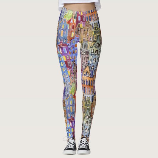 Stadthäuser, nahtlos städtisches Muster. Leggings (Vorderseite)