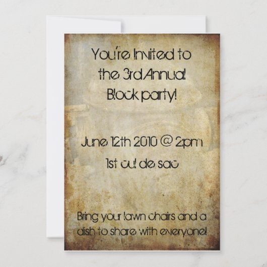 Städtische behandelte Feuer-Hydrant-Block-Party Einladung (Rückseite)