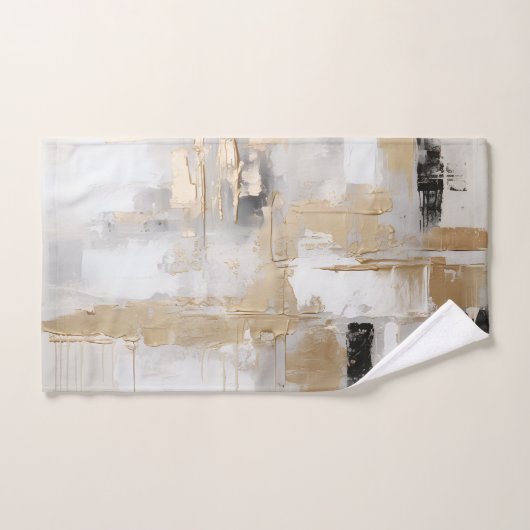 Städtische Eleganz: Abstrakte Fusion B & W & Gold Badhandtuch Set (Handtuch)