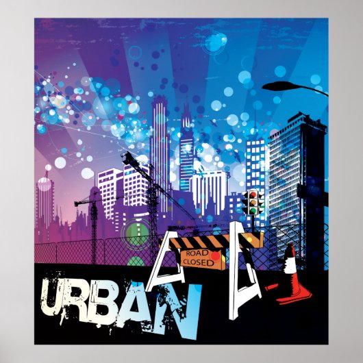 Städtische Gebäude mit geschlossenem Straßenplakat Poster (Vorne)