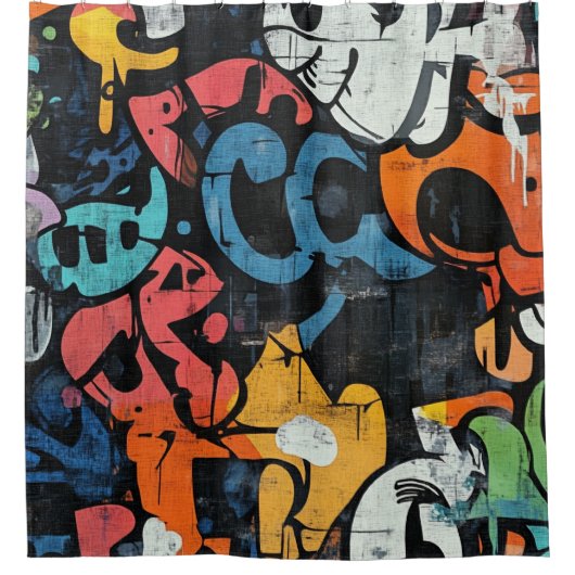 Städtische Graffiti-Collage mit kräftigen Farben   Duschvorhang (Vorderseite)