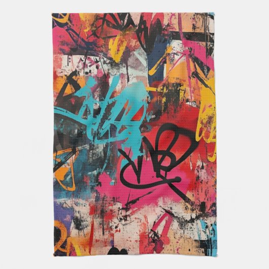 Städtische Graffiti-Collage mit kräftigen Farben F Geschirrtuch (Vertikal)