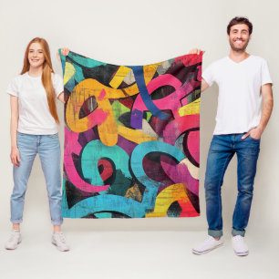 Städtische Graffiti-Collage mit kräftigen Farben   Fleecedecke