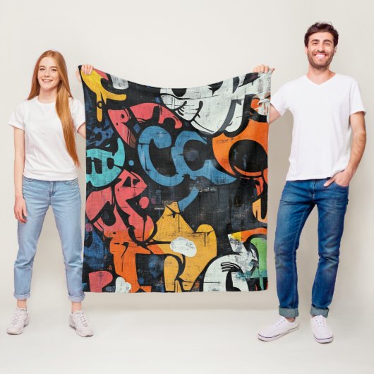 Städtische Graffiti-Collage mit kräftigen Farben Fleecedecke (Beispiel)