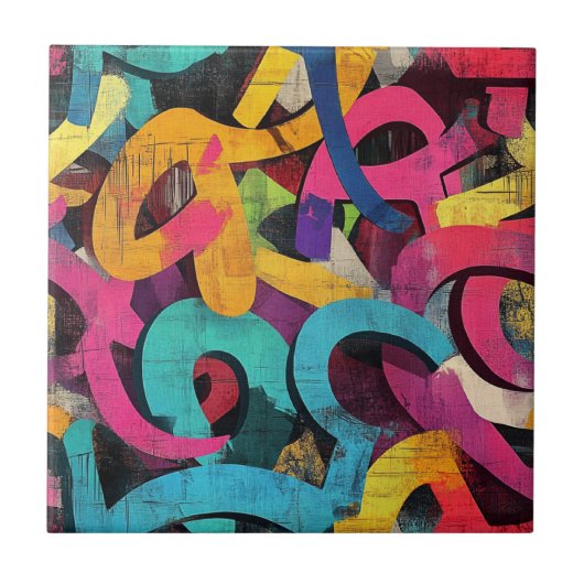 Städtische Graffiti-Collage mit kräftigen Farben Fliese (Vorderseite)