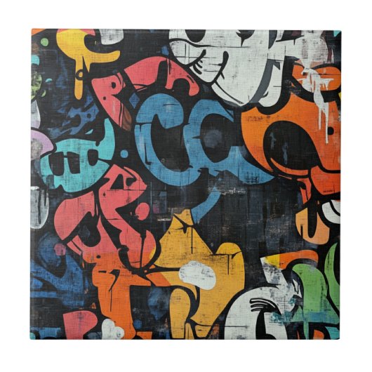 Städtische Graffiti-Collage mit kräftigen Farben Fliese (Vorderseite)