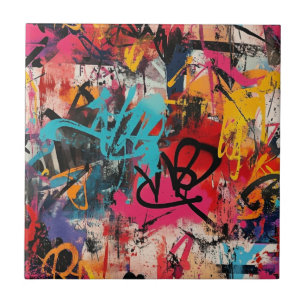 Städtische Graffiti-Collage mit kräftigen Farben   Fliese